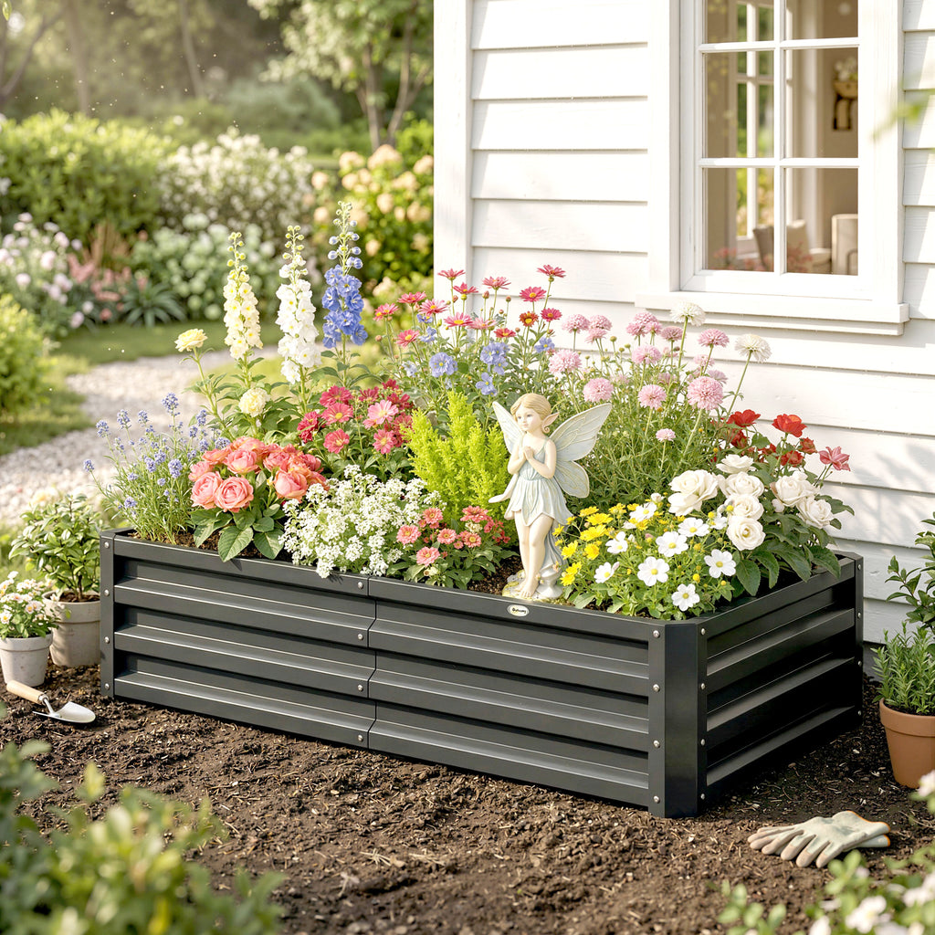 Carré potager de jardin rectangulaire tôle d'acier ondulée 120 x 60 x 30,5 cm gris-7