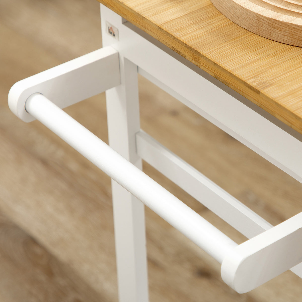 Ensemble table de bar pliable roulettes + 2 tabourets blanc et bois clair - 2 tiroirs et porte-torchons-8