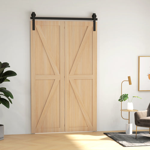 122 CM Quincaillerie de porte coulissante pliante kit de rails de porte de grange coulissante en acier pour 2 portes-1
