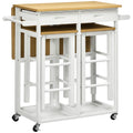 Ensemble table de bar pliable roulettes + 2 tabourets blanc et bois clair - 2 tiroirs et porte-torchons-0