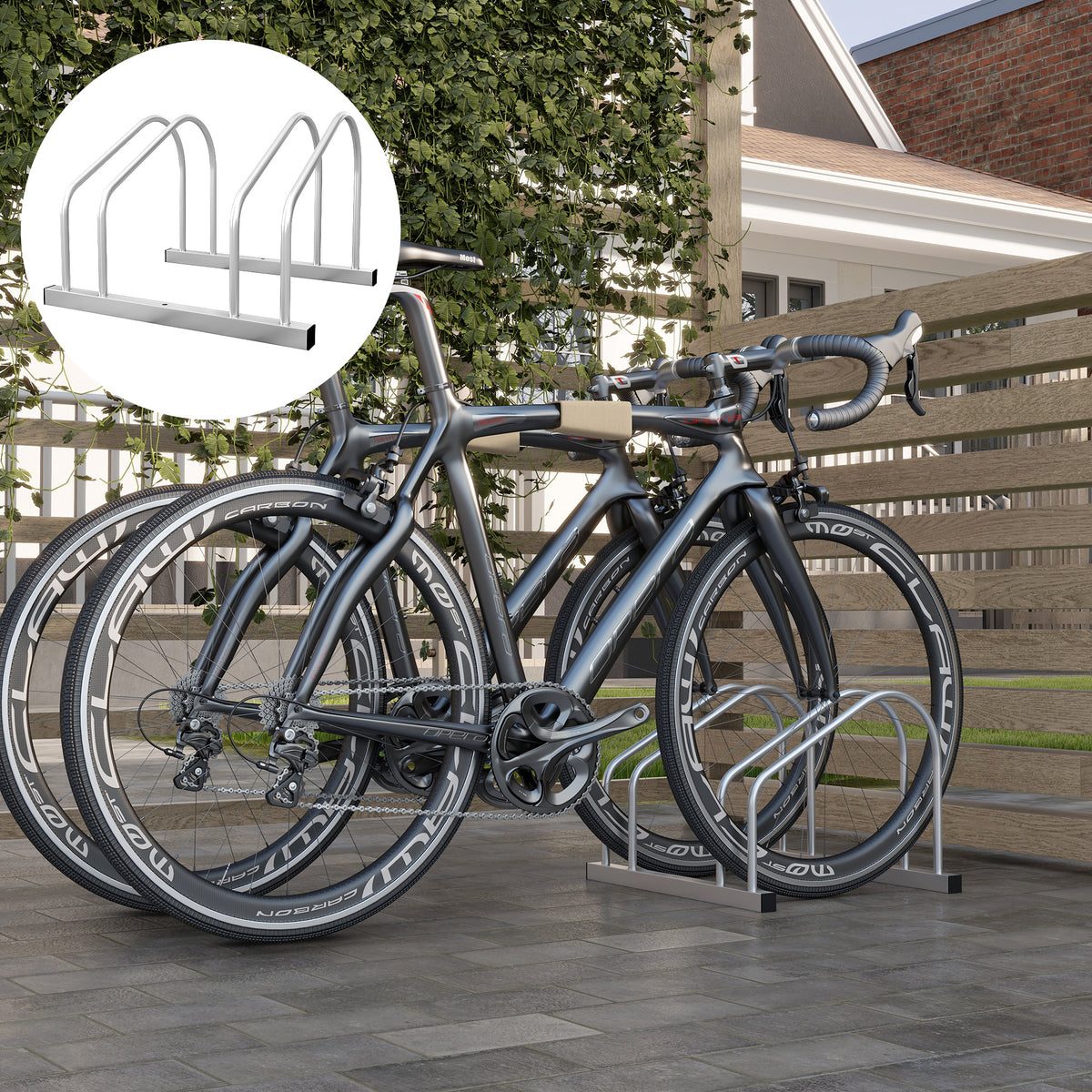 Râtelier 2 vélos range-vélos support rangement vélo à pneu 61 mm dim. 50L x 34l x 27,5H cm acier argenté-1