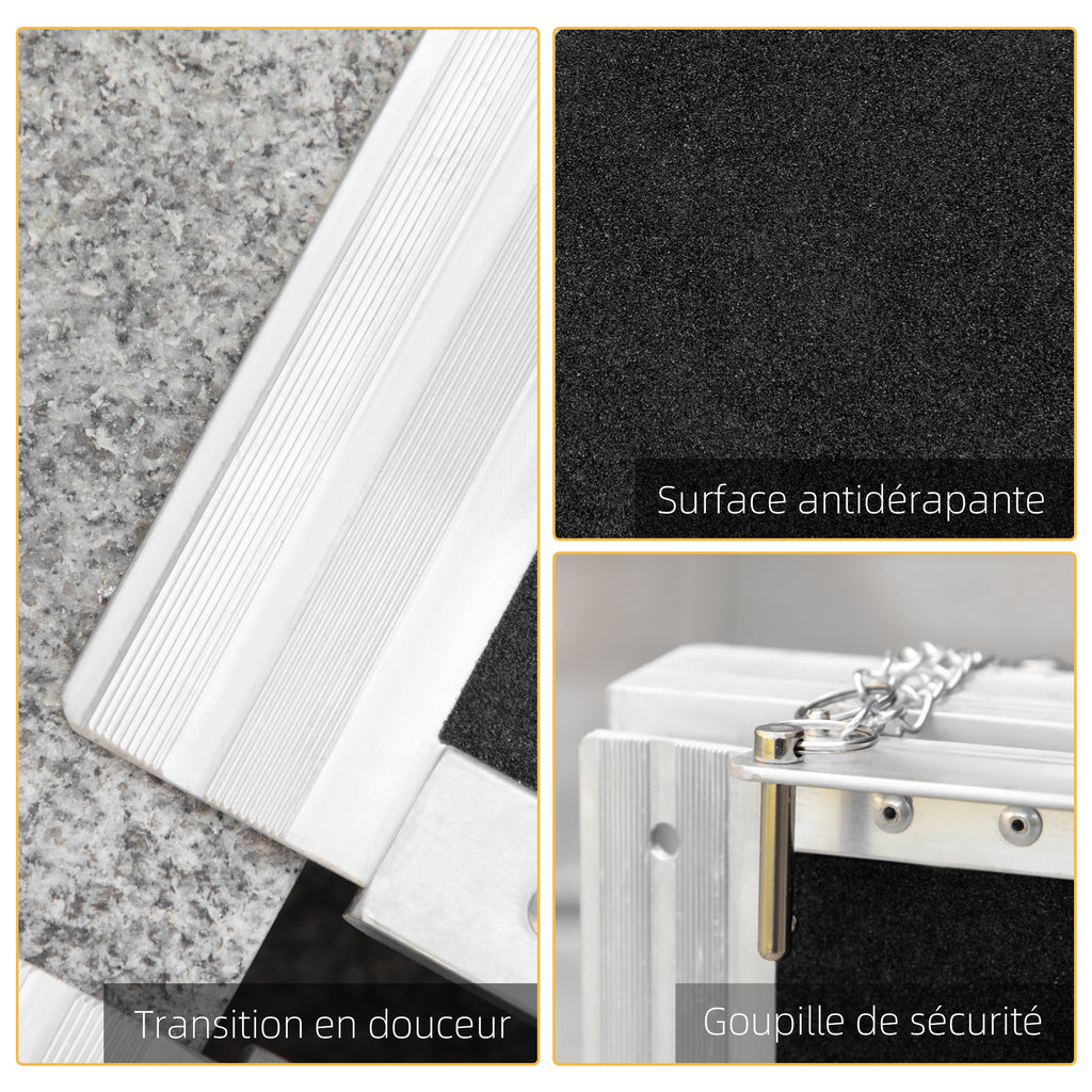 Rampe de fauteuil roulant pliable, rampe de chargement sablage 183x73,5 cm en alliage d'aluminium, antidérapante, bordures de sécurité, charge max. 270 kg, noir-4