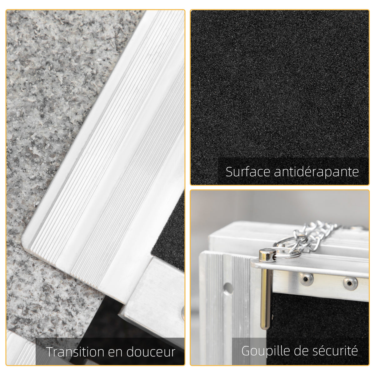 Rampe de fauteuil roulant pliable, rampe de chargement sablage 183x73,5 cm en alliage d'aluminium, antidérapante, bordures de sécurité, charge max. 270 kg, noir-4