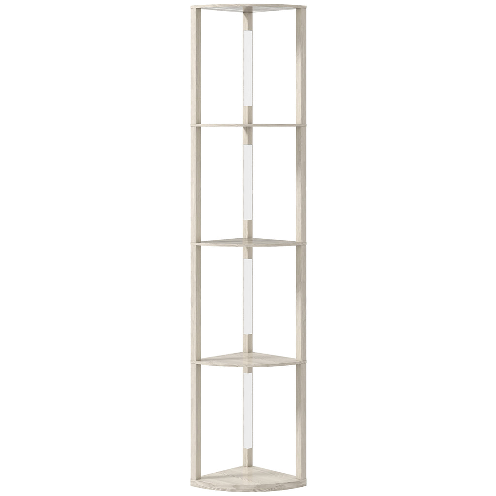 Lampadaire sur Pied Salon, Lampadaire avec Étagères d'Angle à 4 Niveaux, Lampe LED Dimmable, 41x29,5x163,5cm, Chêne-0