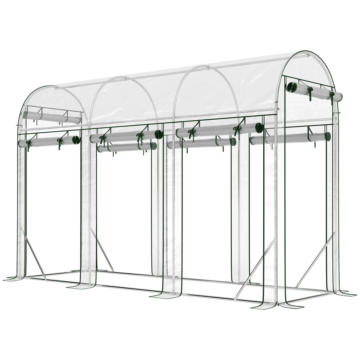 Serre tunnel de jardin 3 m², serre de jardin, cadre en acier galvanisé, 8 portes roulantes, 295x100x197cm, transparent-0