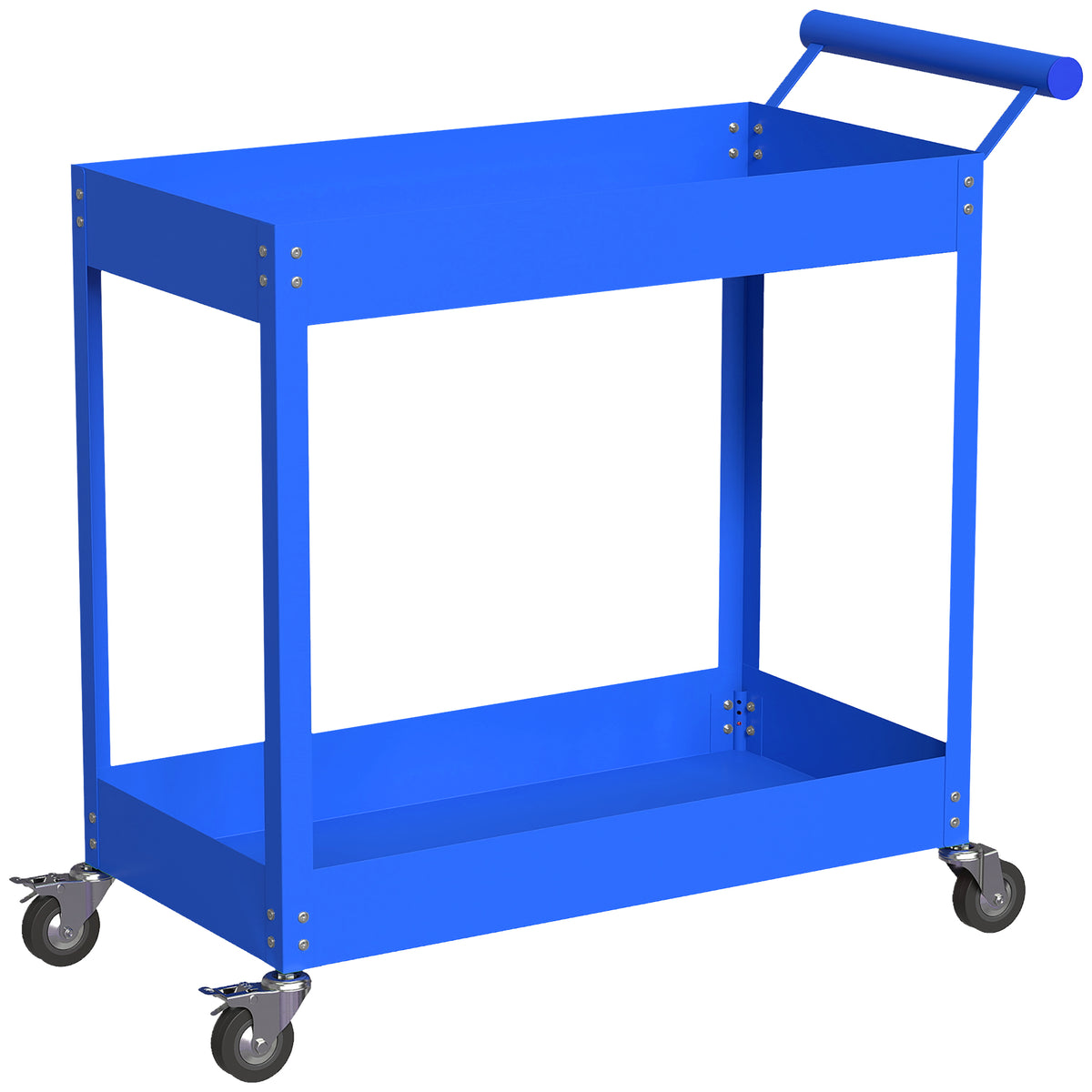 Chariot d'atelier servante atelier à 2 niveaux, poignée latérale et roulettes verrouillables, 84,5x38x84cm, bleu-0