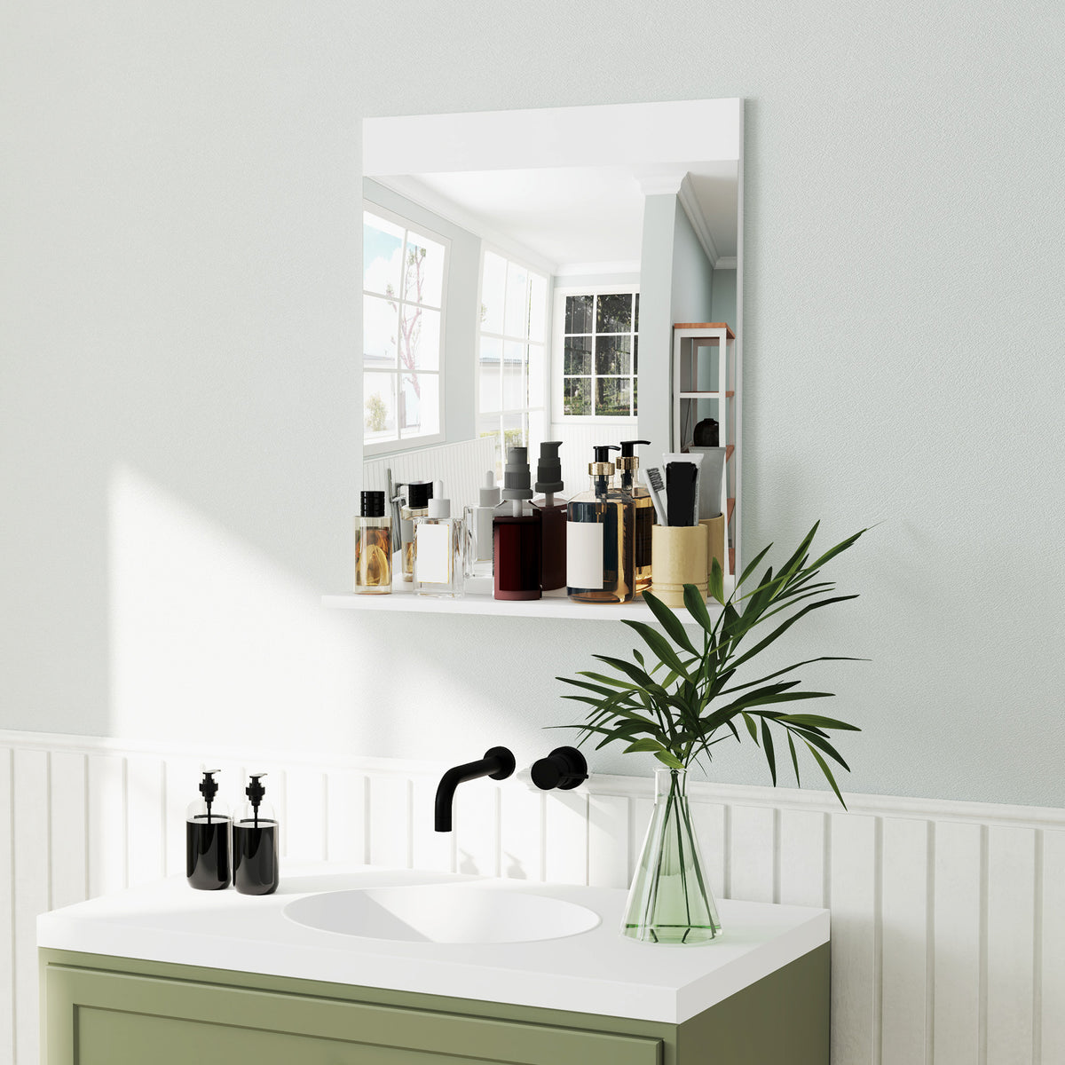 Miroir de salle de bain miroir mural avec étagère de rangement pour salon chambre 50 x 12 x 60 cm blanc-1