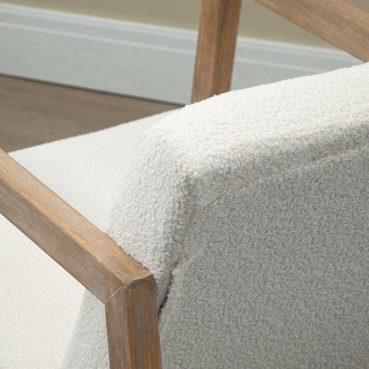 Fauteuil à bascule fauteuil allaitement rocking chair en tissu effet laine bouclée avec pieds en bois massif-6