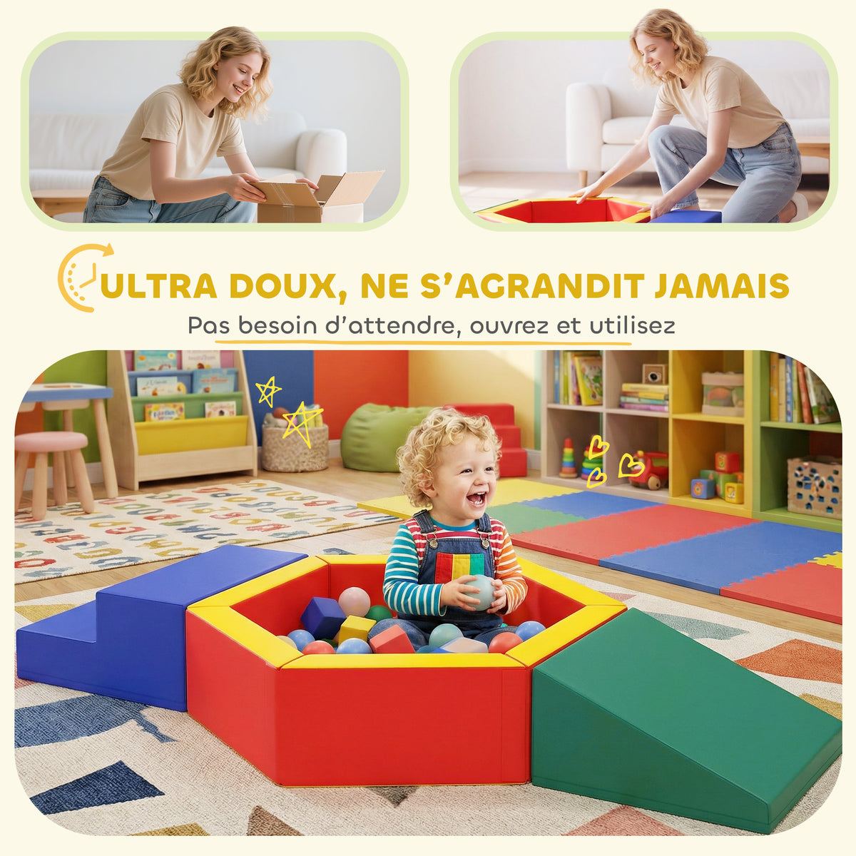 Parcours motricité bébé en mousse EPE avec piscine à balles, module motricité bébé avec housse en PU, multicolore-4