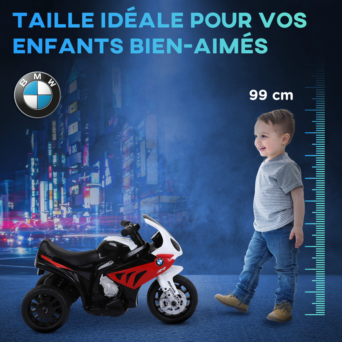 Moto électrique enfants, 3 roues sous licence BMW S1000 RR, 6V et 2,5 Km/h, voiture électrique enfants avec effets lumineux et sonores, moto enfant, charge max. 20 kg, rouge-6