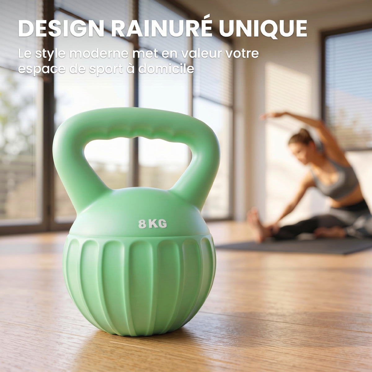 Kettlebell 8 kg, Haltère avec Poignée Antidérapante, Haltère à Boule, Musculation, Entraînement, pour Gym, Vert-3
