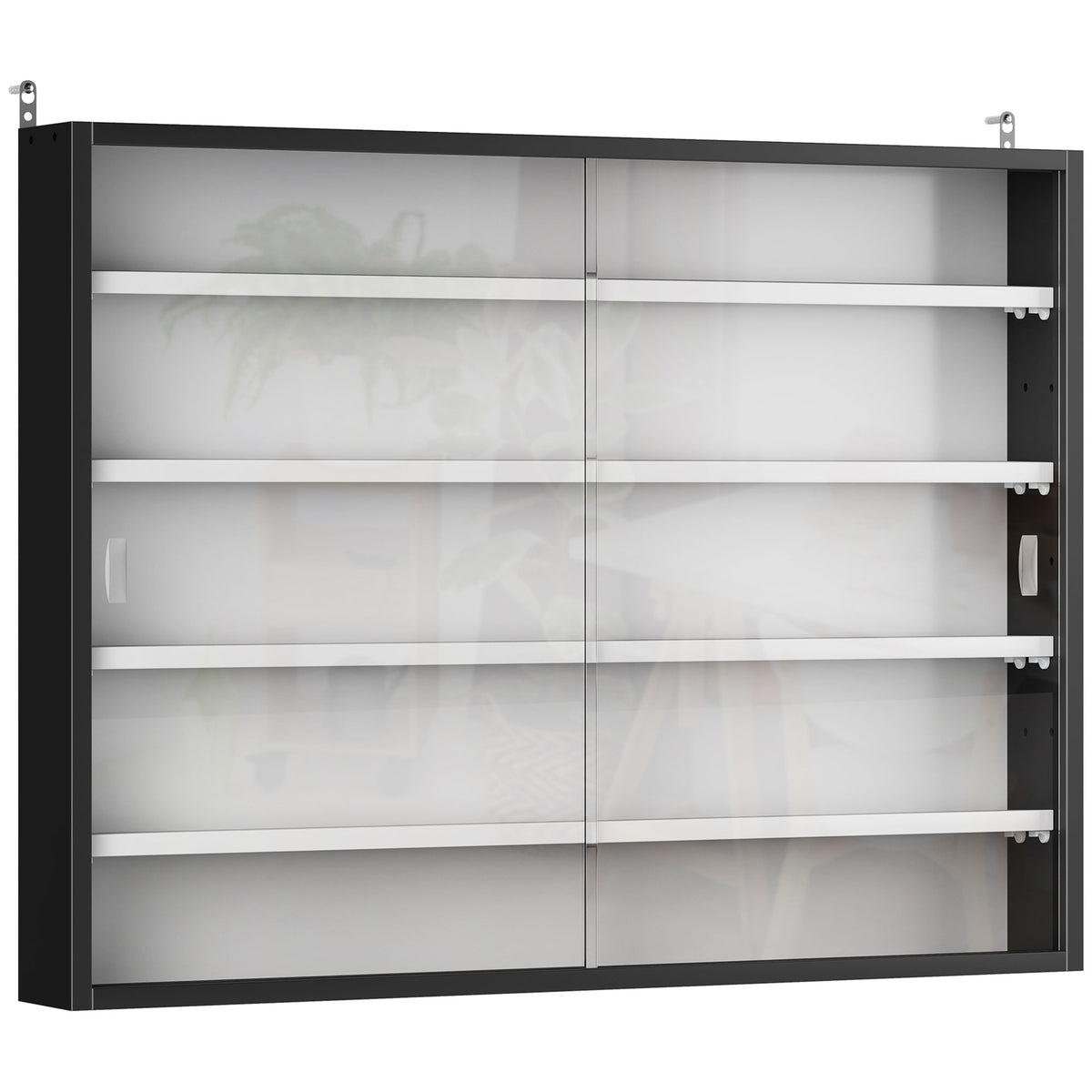 Vitrine murale pour objets de collection 4 étagère réglables en hauteur et 2 portes coulissantes 80 x 9,5 x 60 cm noir-0