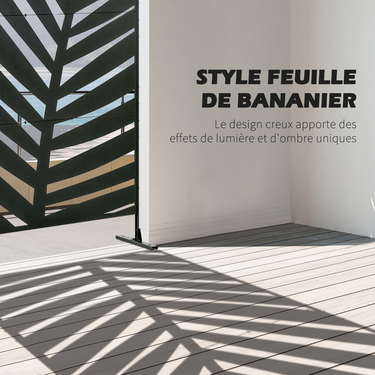 Paravent séparateur de jardin balcon décoratif extérieur à motif végétal en acier 122 x 45 x 198 cm noir-3