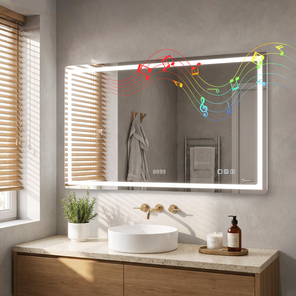 Miroir salle de bain LED bluetooth 120 x 70 cm interrupteur tactile lumière réglable 3 couleurs anti-buée mémoire argent-7