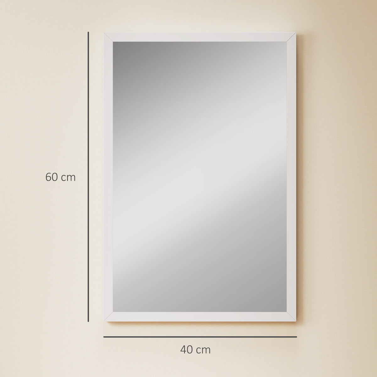 Miroir mural rectangulaire 60 x 40 cm, cadre en bois blanc, idéal pour la salle de bain, salon ou chambre-2