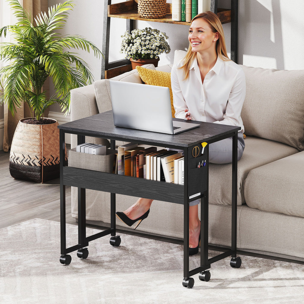 Bureau pliable sur roulettes 80 x 50 cm avec étagère et sac de rangement, noir-8