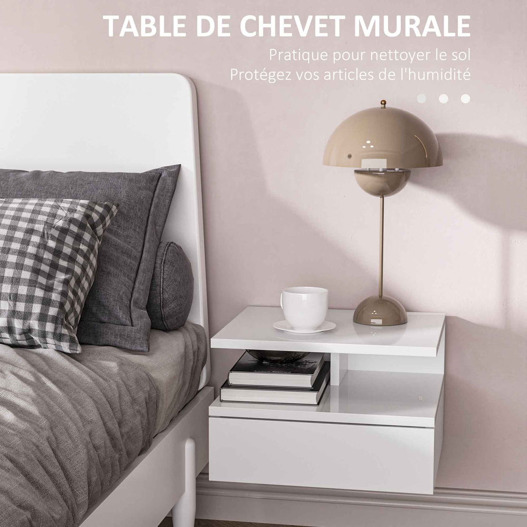 Lot de 2 tables de chevet murales tables de nuit tiroir coulissant, niche, plateau, 35 x 32 x 22,5 cm blanc-3