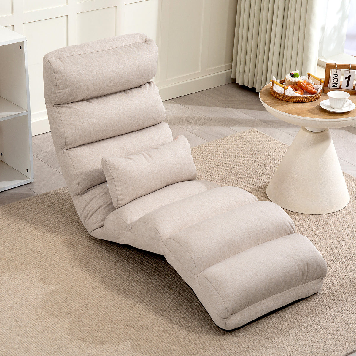 Chauffeuse 1 place fauteuil convertible avec dossier et appui-tête réglables sur 5 positions, 58x119x78cm, beige-9