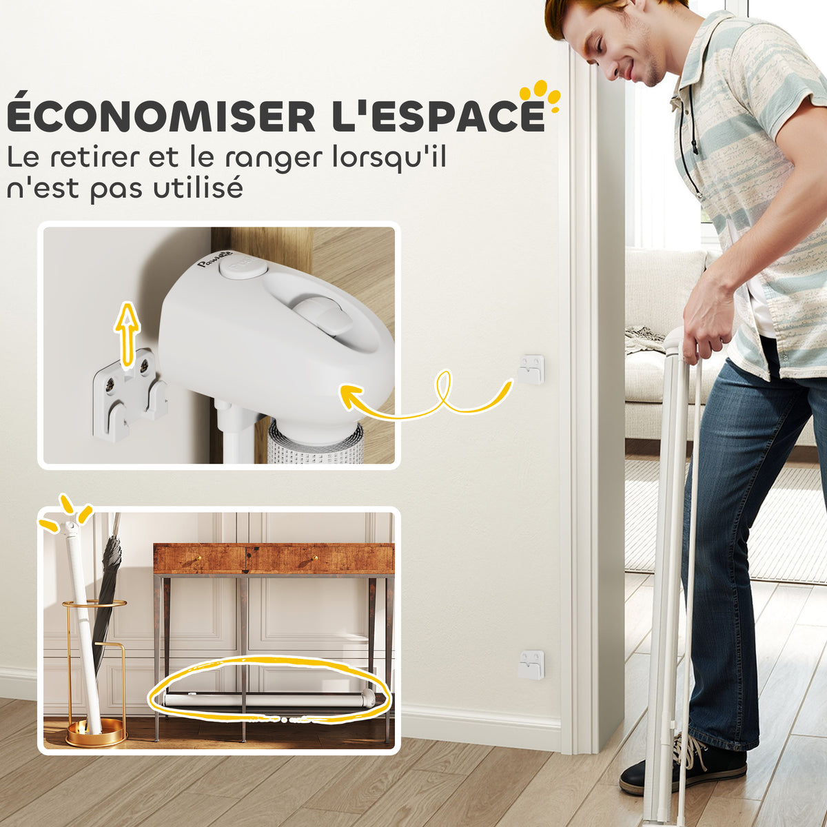 Barrière rétractable pour chien largeur 149 cm verrouillage automatique - blanc-5