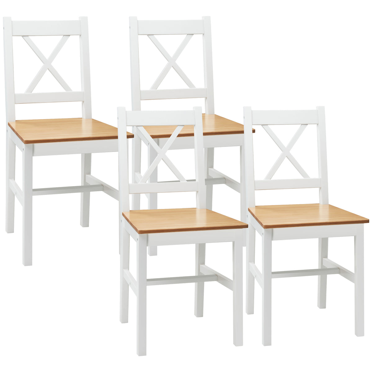 Lot de 4 chaises de salle à manger en bois massif chaise de cuisine esprit campagne dossier croisé blanc et chêne-0