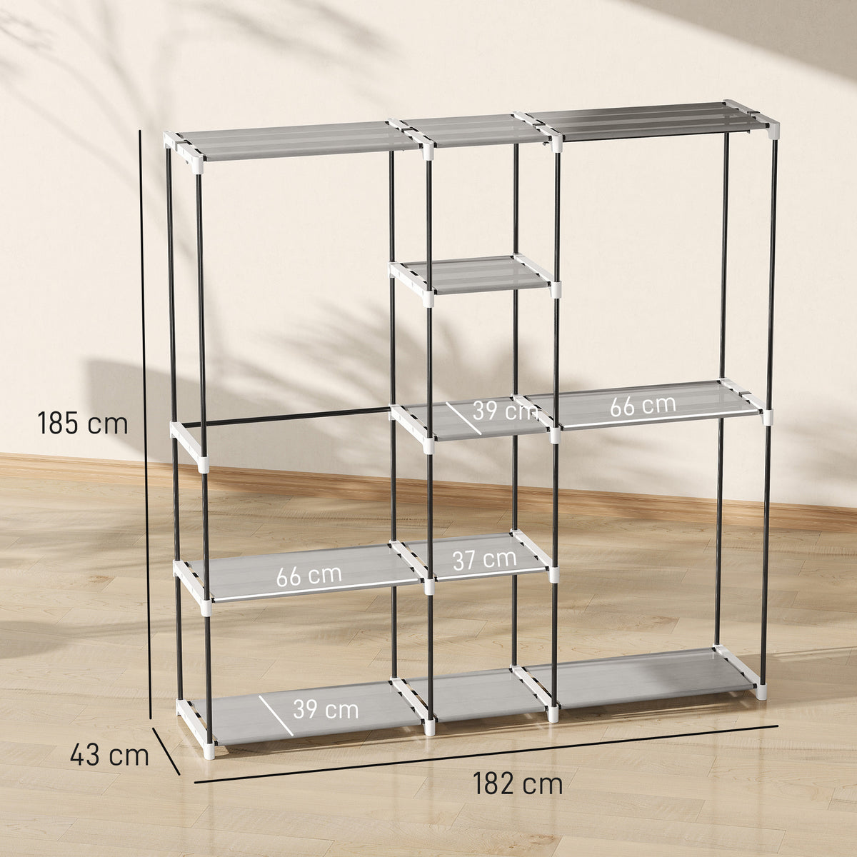 Armoire de rangement, penderie en tissu avec barre de suspension et étagères, 182 x 43 x 185 cm, gris-2