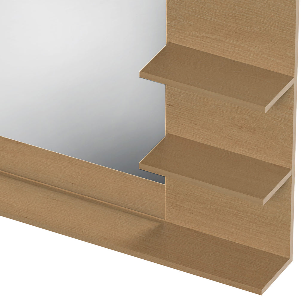 Miroir Salle de Bain avec 3 Étagères 60 x 48 cm, Miroir Mural Modern pour chambre à coucher, bureau, Chêne-9