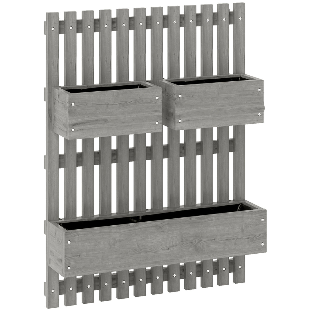 Jardinière murale potager avec 3 bacs en bois massif amovibles, tissu non tissé, 60 x 16 x 80 cm gris-0