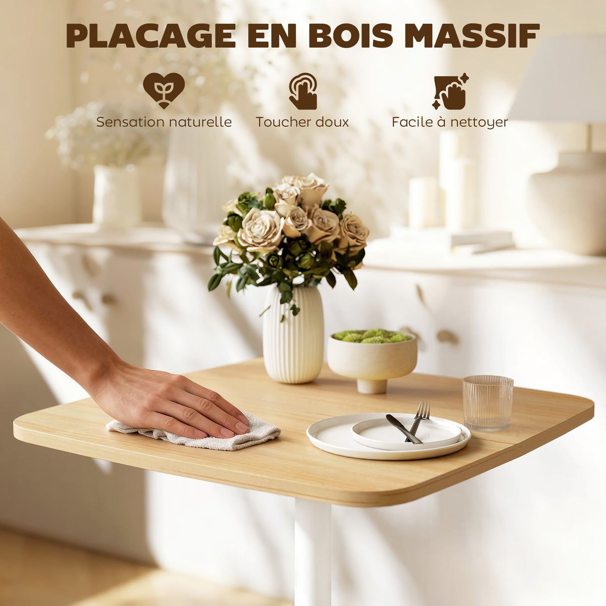 Table à manger carrée pour 2 personnes table de cuisine plateau en effet bois base carrée 60x60x75cm effet bois naturel-4
