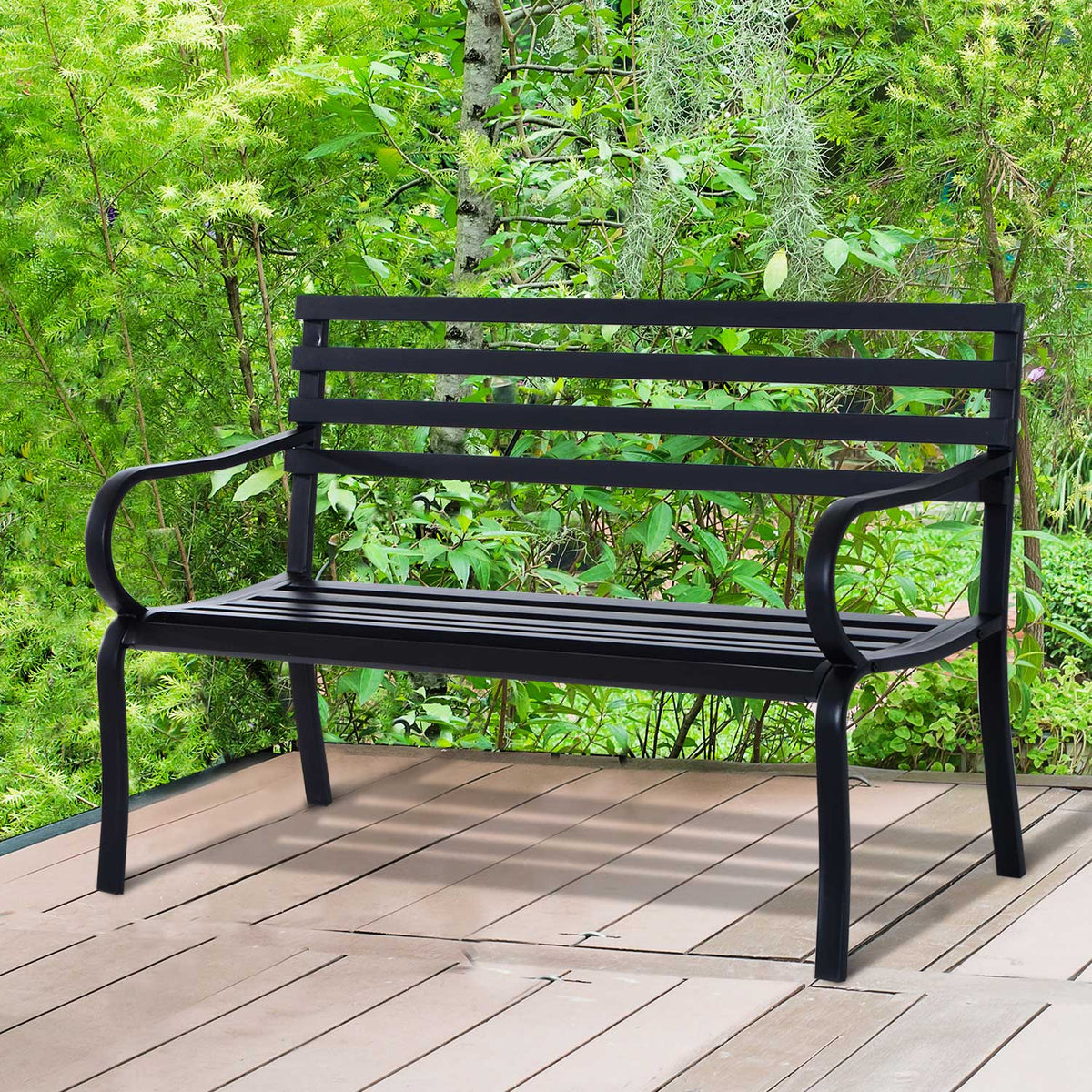 Banc de Jardin Design Contemporain 2 Places dim. 127L x 58l x 82H cm métal époxy Noir-1