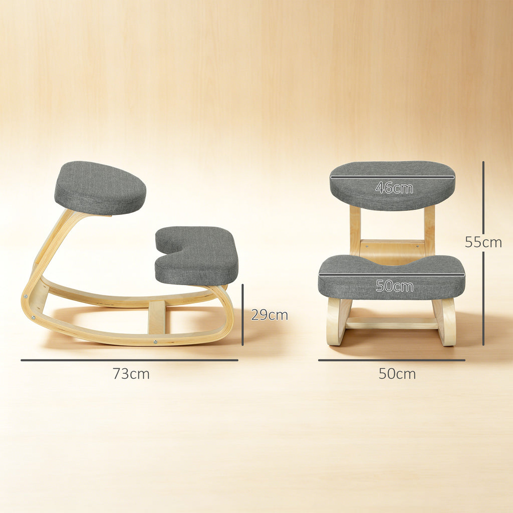 Siège assis genoux, siège ergonomique en bois à bascule, chaise à genoux pour bureau à domiciles, gris-2