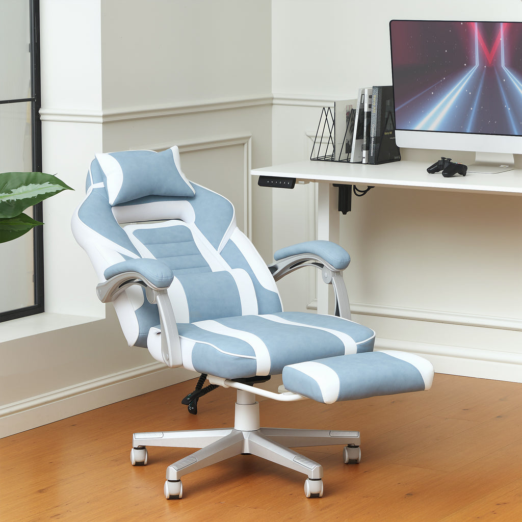 Chaise gaming, fauteuil gaming ergonomique avec repose-pieds, hauteur réglable, dossier inclinable, 63x63x123cm, bleu-9