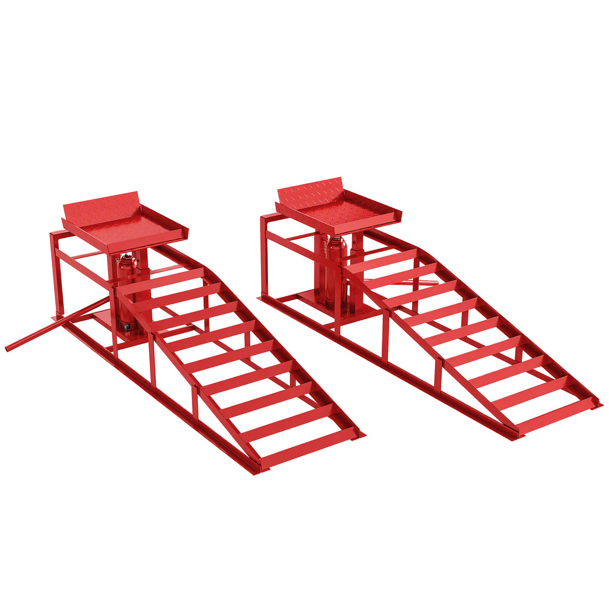 Lot de 2 Rampes d'Accès avec Cric Hydraulique 3T, Hauteur Réglable, Largeur d'Accès 230mm, 114x34,5x27cm, Rouge-0