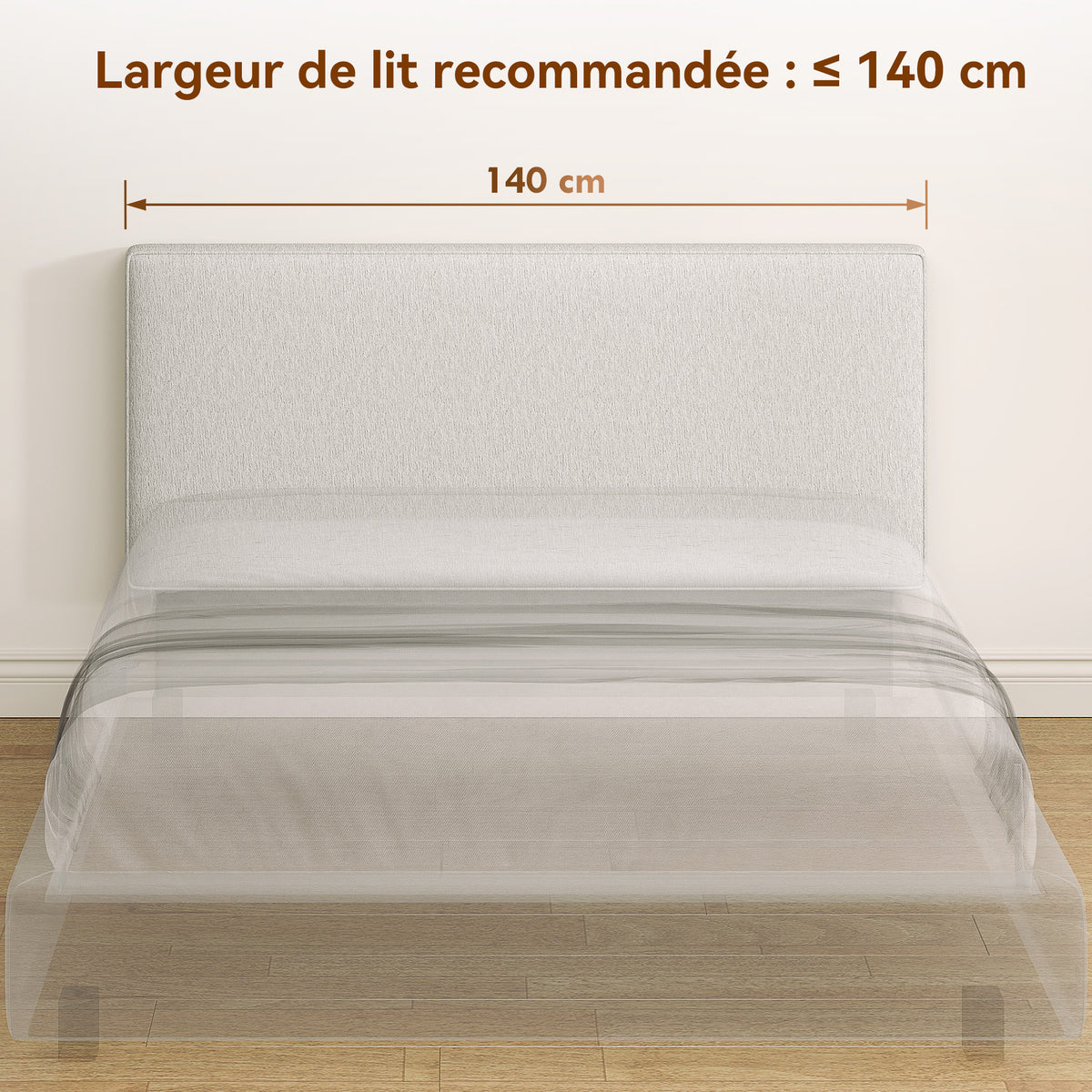 Tête de lit murale en lin, 140 x 60 cm, tête de lit suspendue rembourrée pour chambre à coucher, crème-3