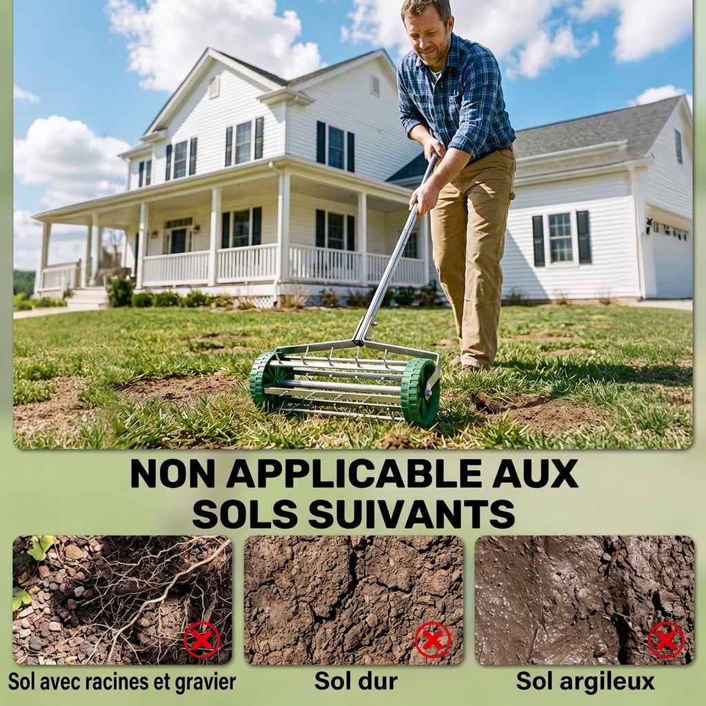 Rouleau aérateur pour pelouse avec manche réglable en 3 sections 139 x 43,5 x 15 cm Vert-6