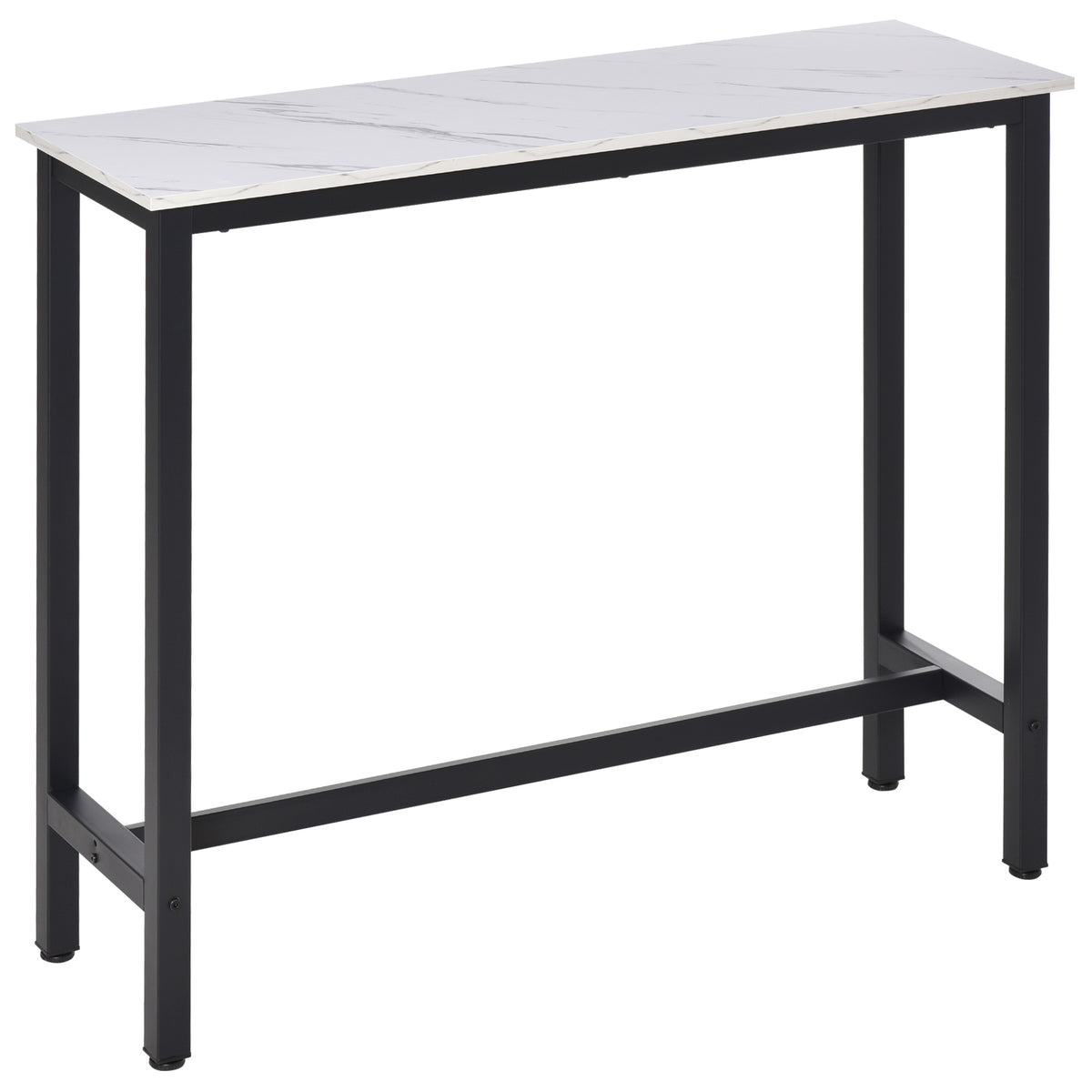 Table de Bar Table Haute de Cuisine Mange-debout - dim. 120L x 40l x 100H cm - châssis piètement Acier, Plateau Aspect marbre Blanc-0