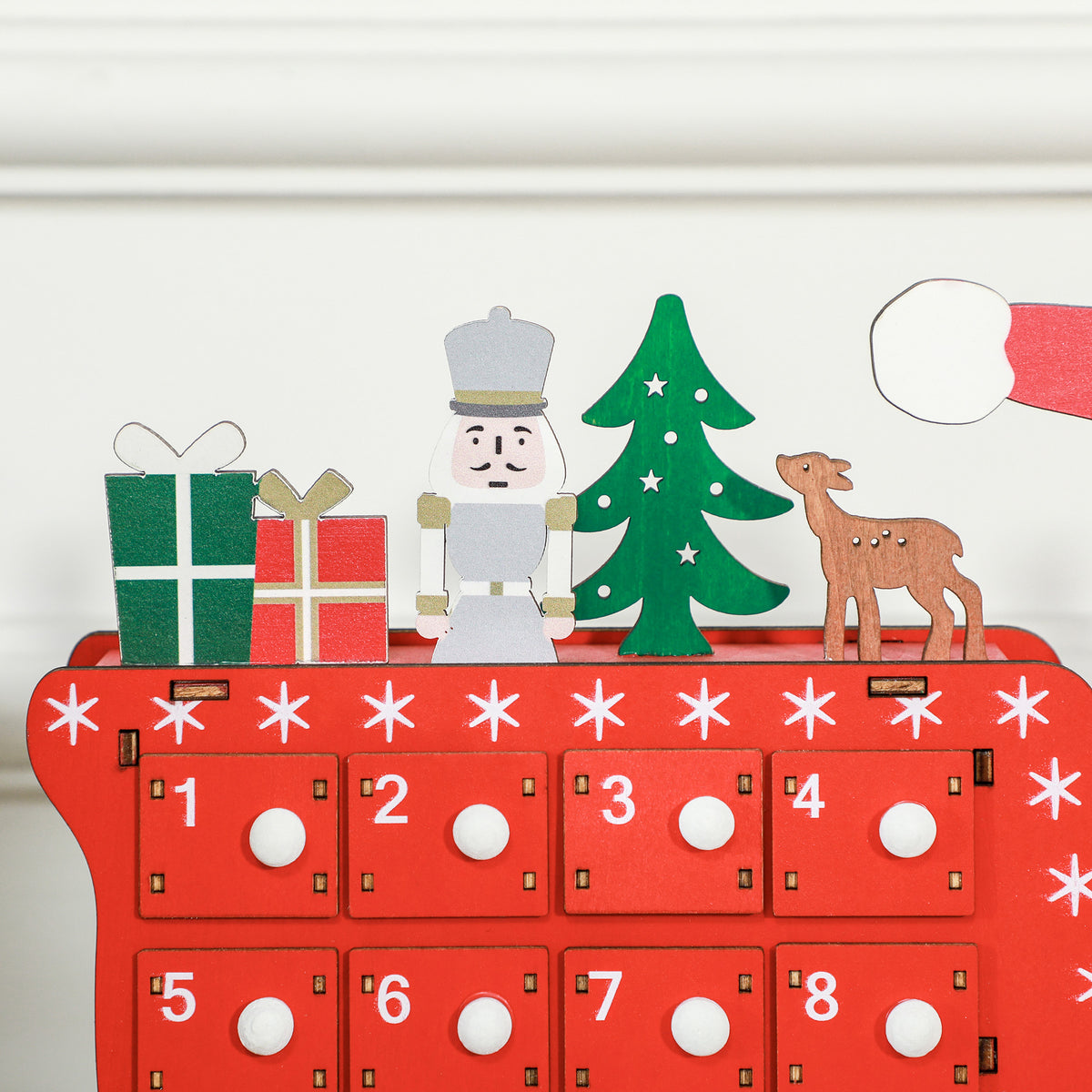 Calendrier de l'Avent à remplir en bois, décoration de Noël avec 24 tiroirs, Père Noël et traîneau, 22,5x8x36cm, rouge-7