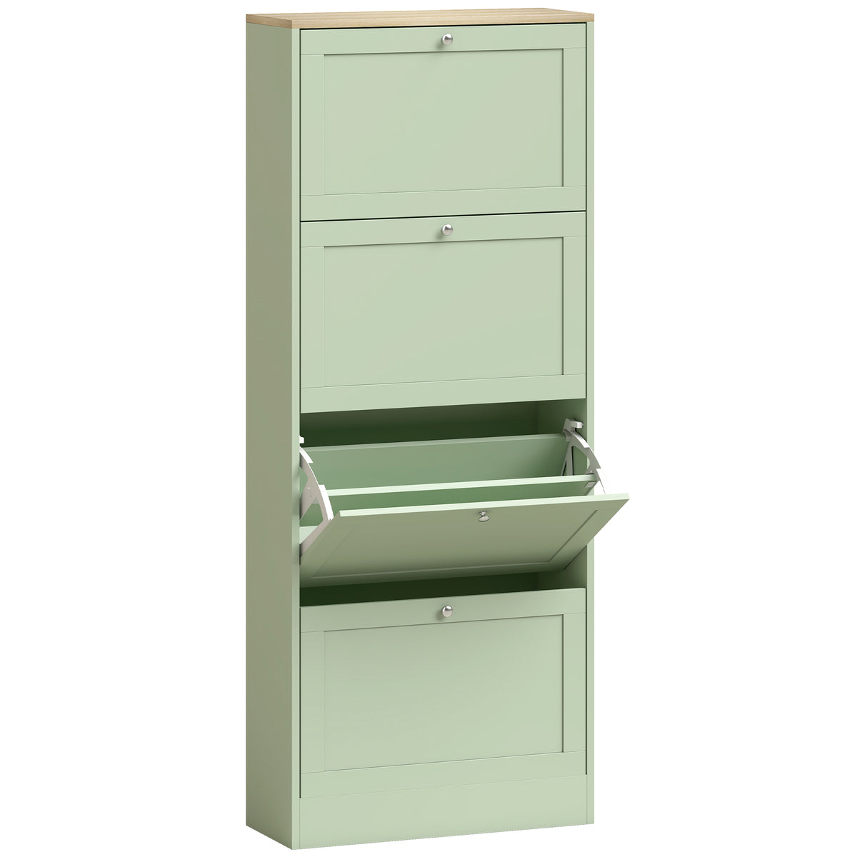 Meuble à chaussures 24 paires, armoire à chaussures avec 4 tiroirs rabattables, étagères réglables, 60x23,5x153cm, vert-0