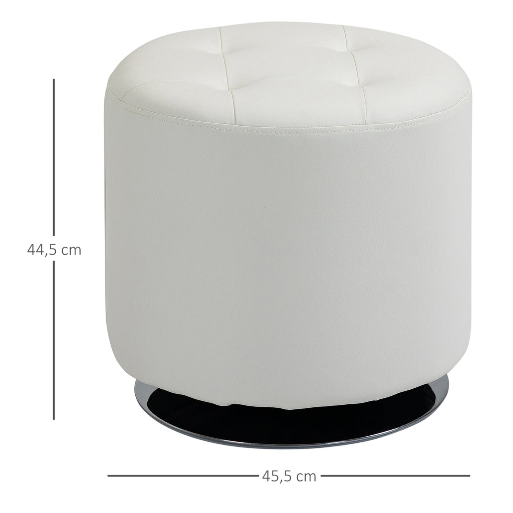 Repose pied salon pivotant à 360°, ottoman rond rembourré en PU avec base en acier, Ø 45,5 x 44,5 cm, blanc-2