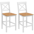 Lot de 2 tabourets de bar, chaises hautes campagne, dossier haut et repose-pieds, 41x46x97,5cm, blanc et bois naturel-0