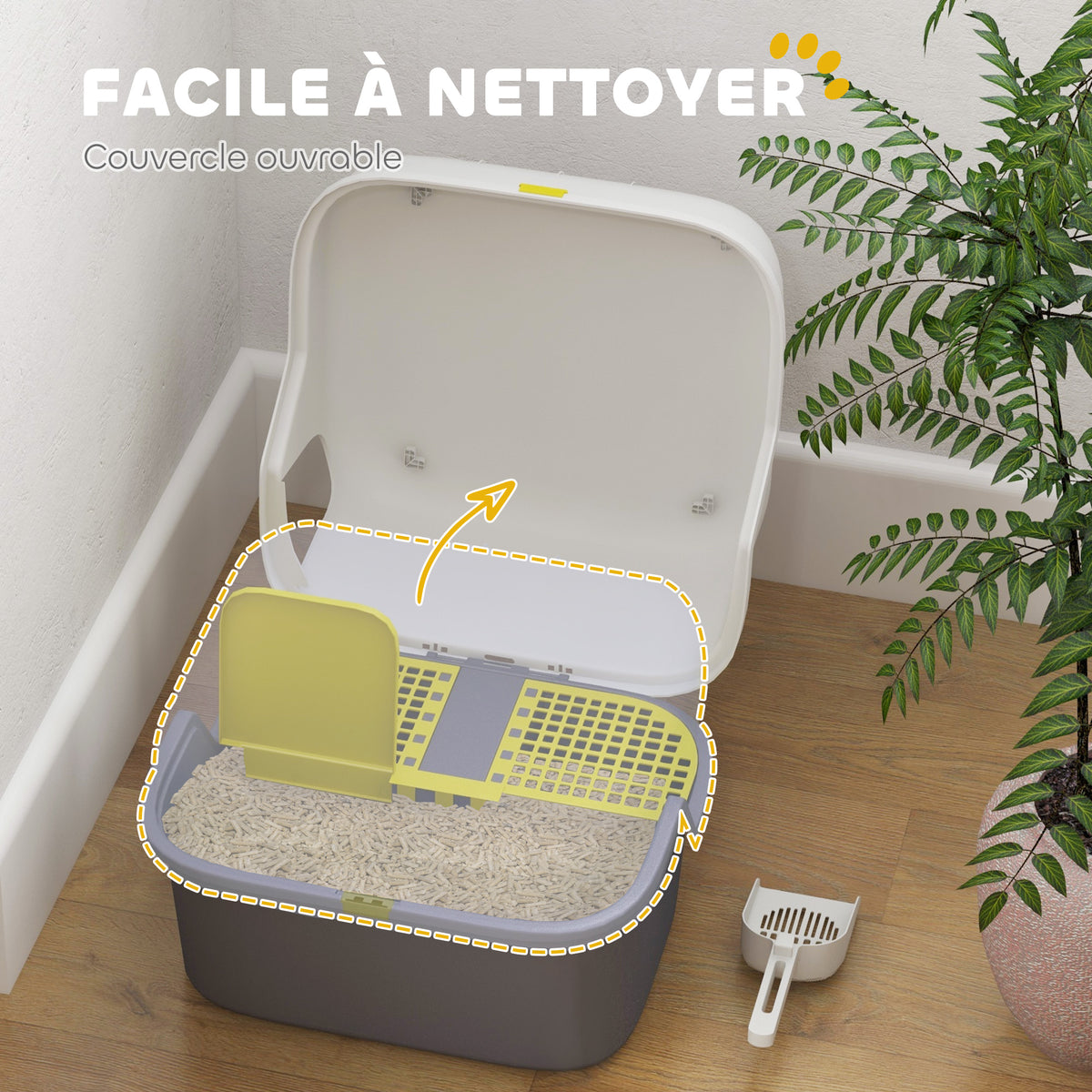 Bac à litière pour chat maison de toilette pour chat couvercle supérieur verrouillable et ouvrable 50 x 50 x 39 cm crème-3