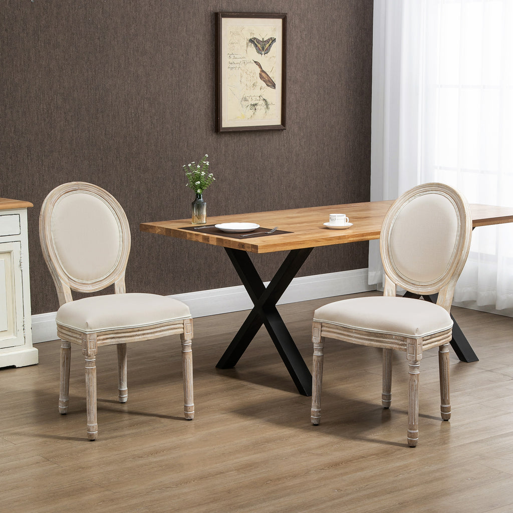 Lot de 2 chaises de Salle à Manger - Chaise de Salon médaillon Style Louis XVI Aspect Lin Crème-5
