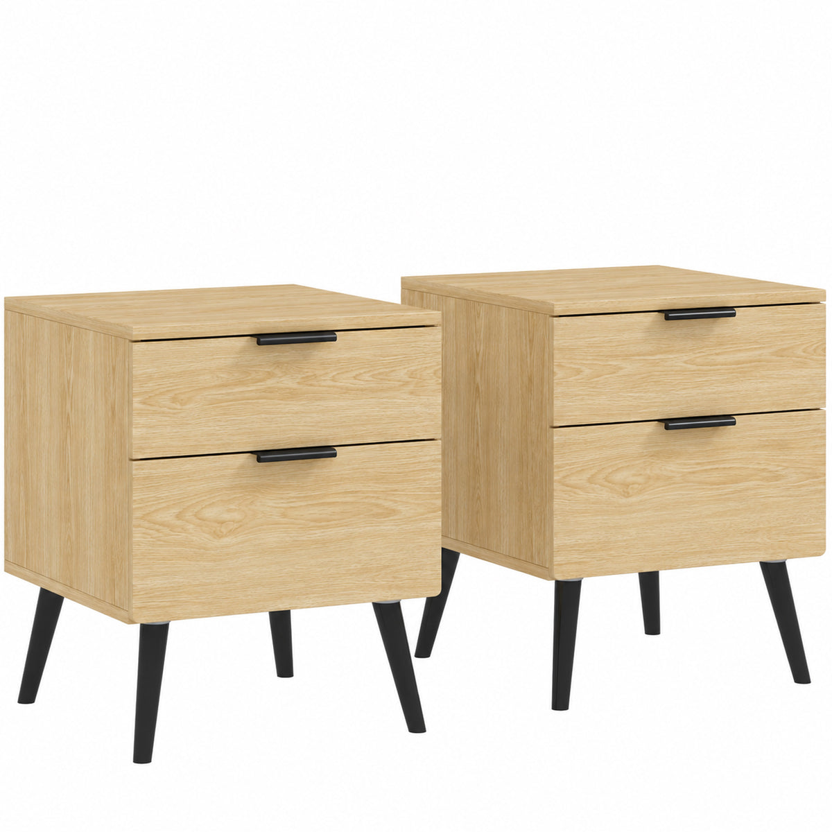 Lot de 2 tables de chevet table de nuit style nordique moderne avec tiroir à deux niveaux 40 x 40 x 50 cm chêne-0