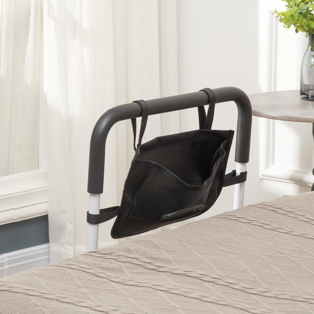 Barre d'appui lit sur pieds protection réglable 5 hauteurs pochette rangement 52 x 85-95 x 71-102 cm blanc noir-8