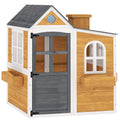 Cabane enfant extérieur en bois, maison enfant extérieure/intérieure avec porte, fenêtres, 3 bacs à fleurs, jaune-0