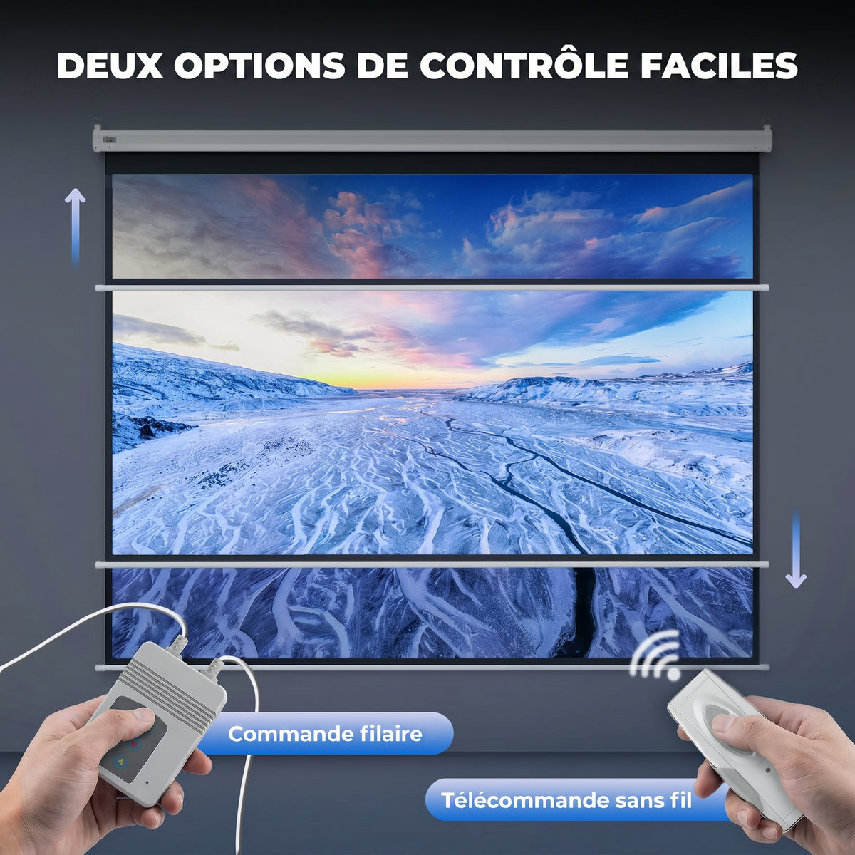 Écran vidéoprojecteur 84 Pouces, 4:3 4K HD écran de projection motorisé et électrique, écran de projection tv et home cinéma, montage mural ou plafond, panneau de commande et télécommande-5