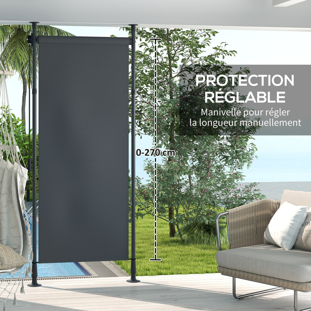Store manuel rétractable sur pied longueur réglable manivelle installation sans perçage métal alu. polyester gris foncé-4
