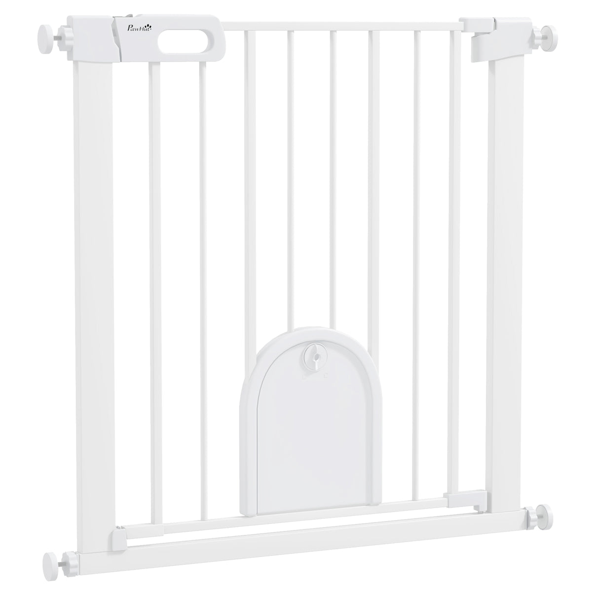 Barrière de sécurité animaux avec porte fermeture automatique système de double verrouillage, acier blanc-0