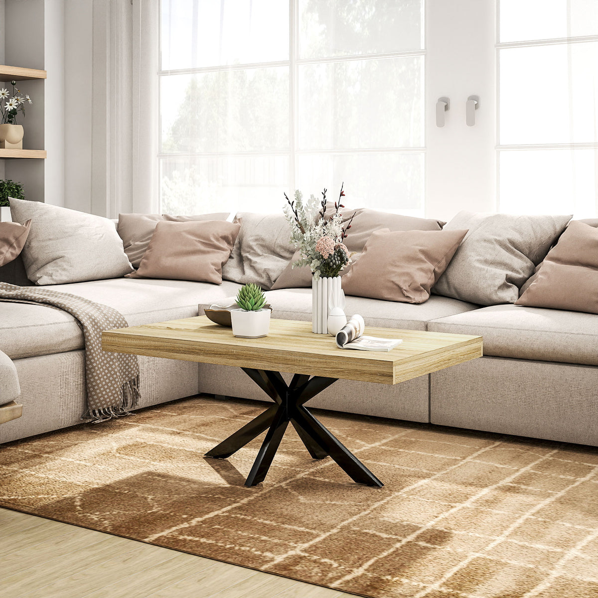 Table Basse rectangulaire table d'appoint Style Industriel en métal Noir et Plateau aspect Bois - dim. 110 x 60 x 45cm-9