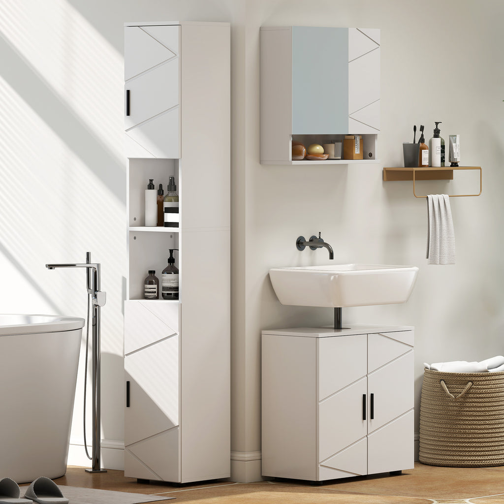 Armoire murale miroir de salle de bain placard de rangement 2 portes 55 x 17 x 55 cm blanc-8