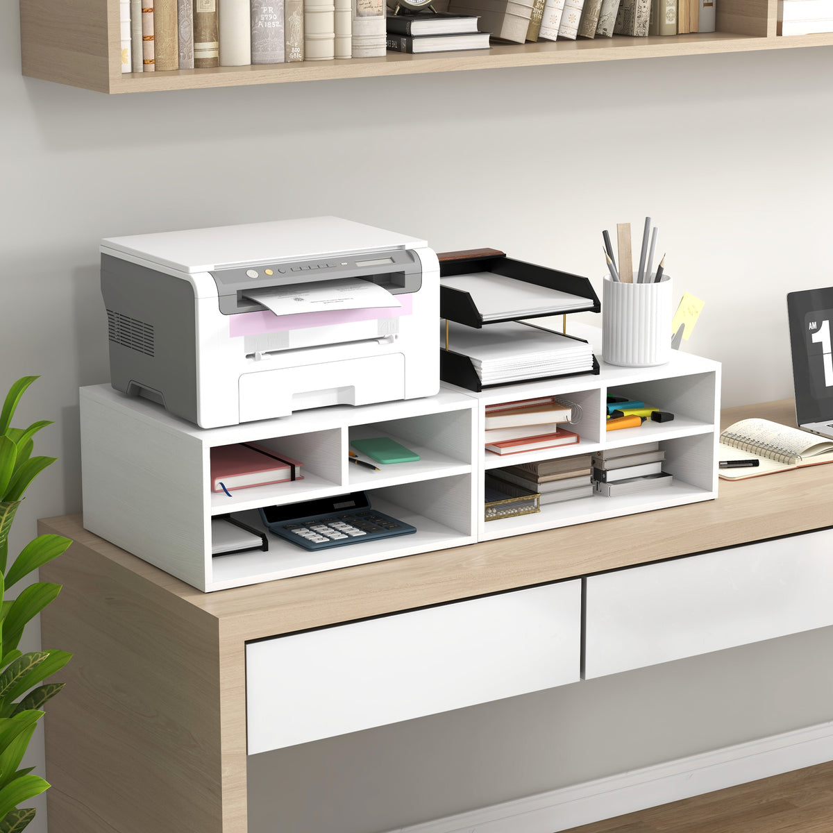 Organiseur bureau aspect blanc avec 3 compartiments fournitures support d'imprimante 47 x 40 x 22,5 cm-6